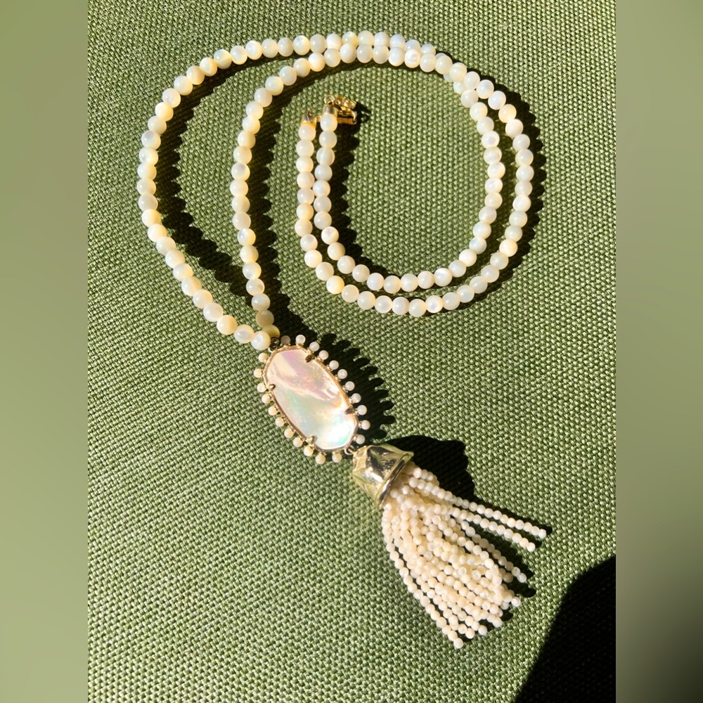 Kendra Scott Beaded Long Necklace. Gold, White, and Cream